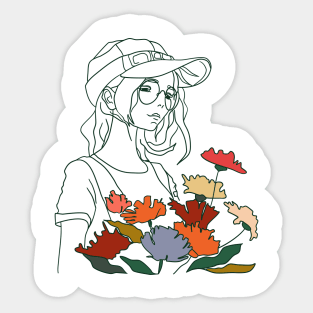 Girl with a bouquet of flowers Sticker